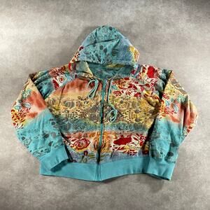 Y2K Womens Boho Core Bedazzled Full Zip Crop Boxy Sweater Large